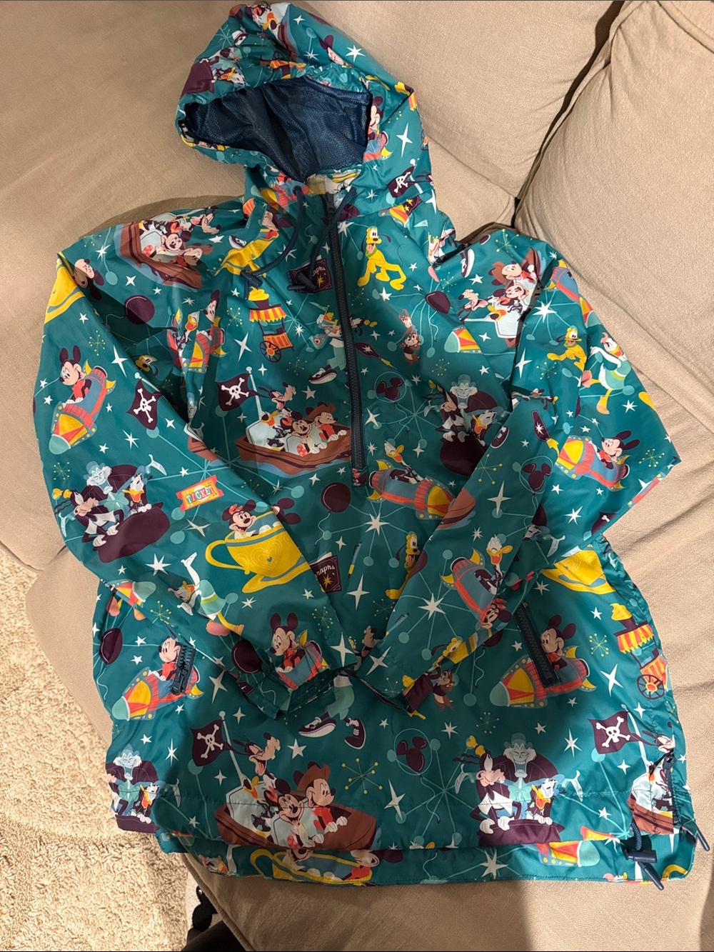 Disney Parks Teal play in the parks-Print Hooded Raincoat - foldable